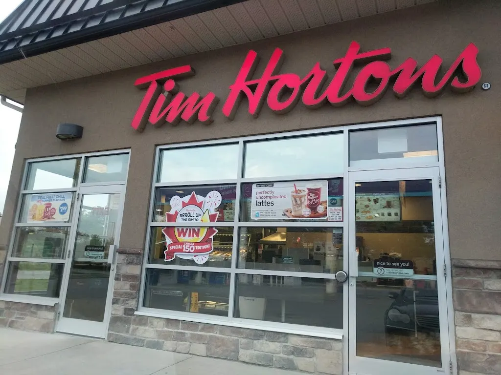Tim Hortons storefront and interior at 110 Highway 33, Trenton, ON