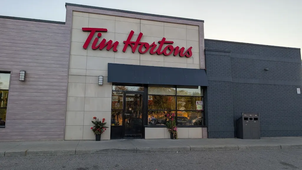 Tim Hortons storefront and interior at 3310 Steeles Ave W, Vaughan, ON