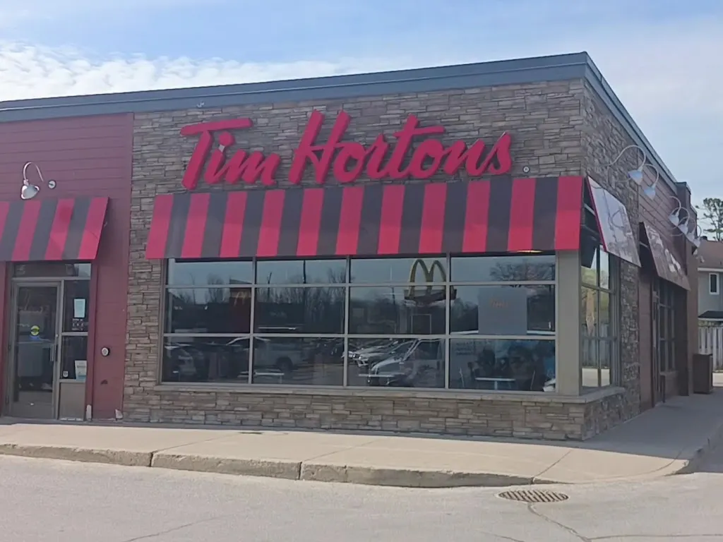 Tim Hortons storefront and interior at 1271 Mosley St, Wasaga Beach, ON