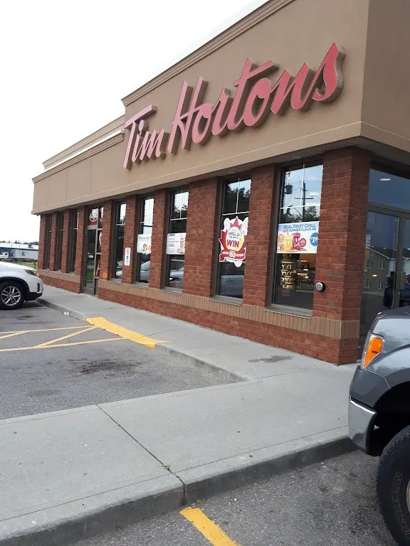 Tim Hortons storefront and interior at 328 Main St S, Waterford, ON