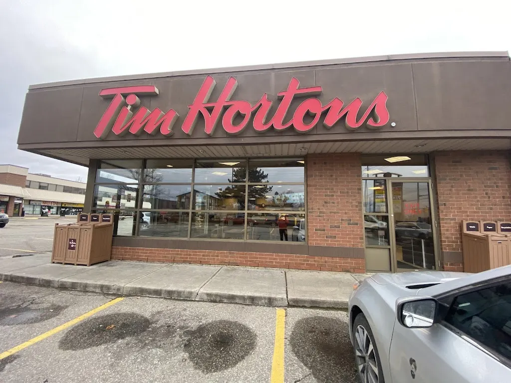 Tim Hortons storefront and interior at 465 Phillip St, Waterloo, ON