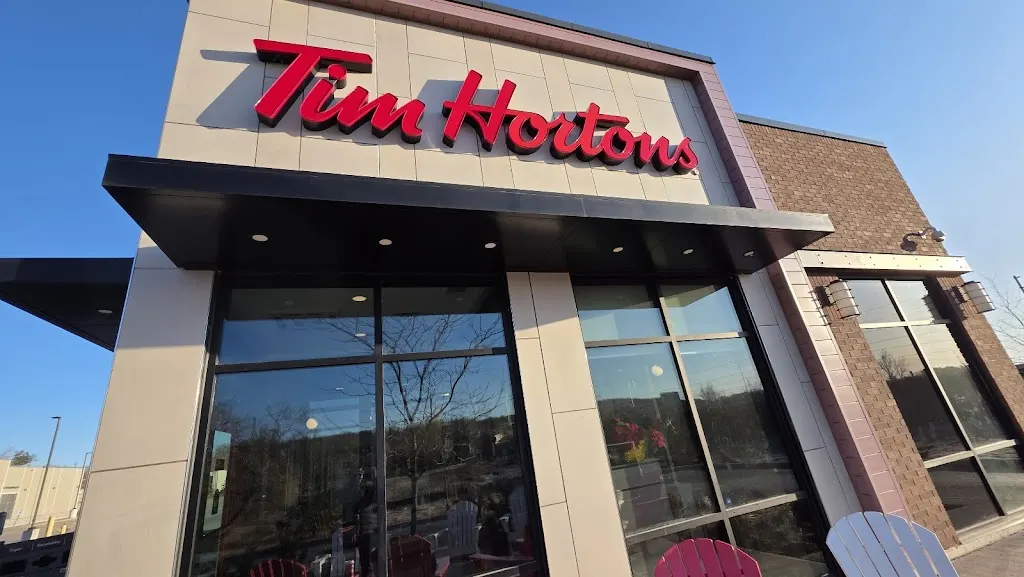 Tim Hortons storefront and interior at 5 Fallowfield Lane, Waubaushene, ON