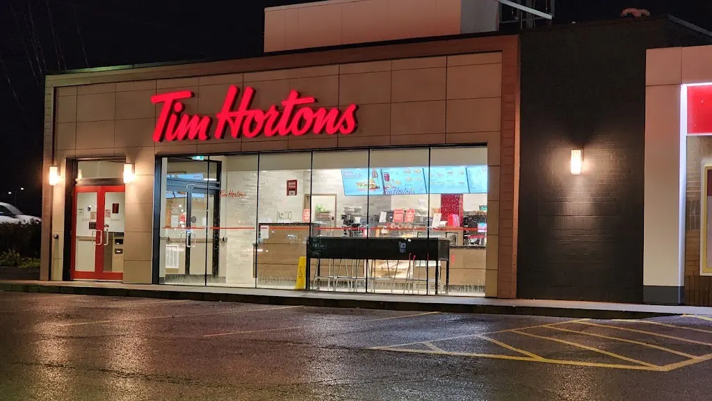 Tim Hortons storefront and interior at 320 Thickson Rd S, Whitby, ON