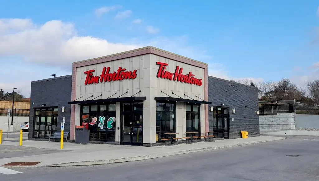 Tim Hortons storefront and interior at 1208 Dundas St E, Whitby, ON