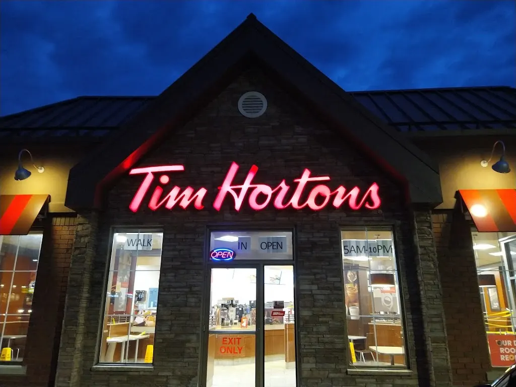 Tim Hortons storefront and interior at 1818 Dundas St East, Whitby, ON