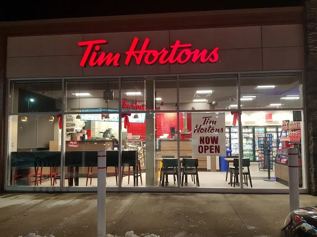 Tim Hortons storefront and interior at 5899 Baldwin St S, Whitby, ON