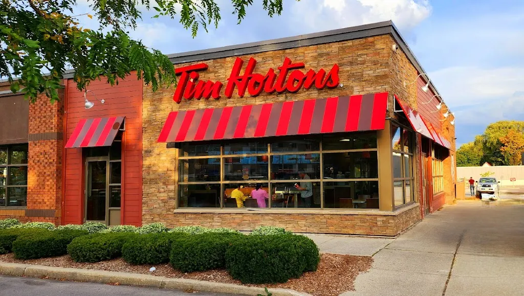Tim Hortons storefront and interior at 445 Berford St, Wiarton, ON