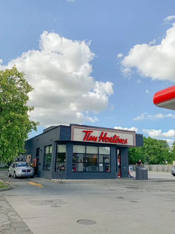 Tim Hortons storefront and interior at 800 Wyandotte St E, Windsor, ON