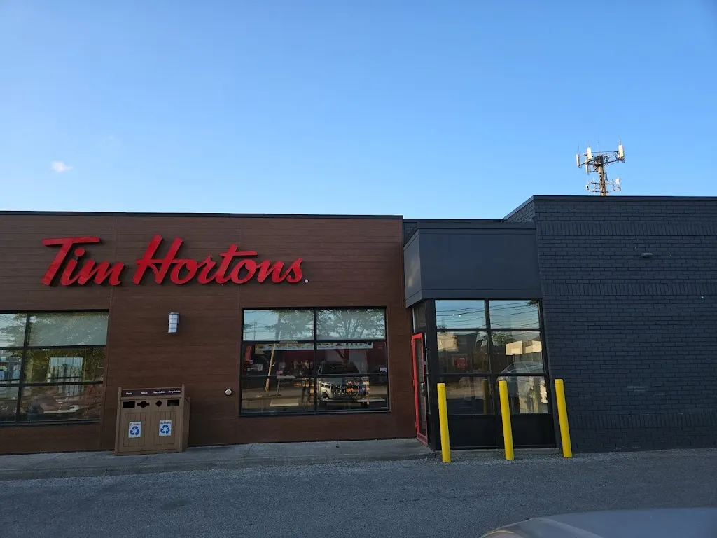 Tim Hortons storefront and interior at 1501 Lauzon Rd, Windsor, ON