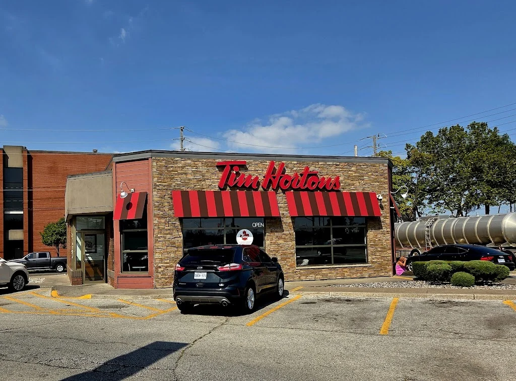 Tim Hortons storefront and interior at 2220 Wyandotte St E, Windsor, ON