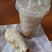Tim Hortons storefront and interior at 14 Mill St, Woodstock, ON