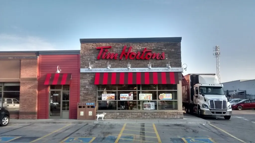 Tim Hortons storefront and interior at 857 Devonshire Ave, Woodstock, ON