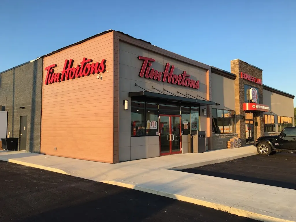 Tim Hortons storefront and interior at 1717 Dundas Street - Inside Toyota Plant, Woodstock, ON