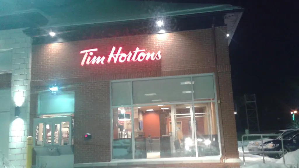 Tim Hortons storefront and interior at 101 Joseph Arthur St, Joliette, QC