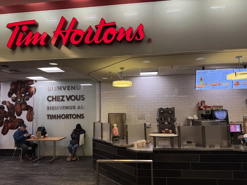 Tim Hortons storefront and interior at 159, St-antoine Ouest, Montreal, QC