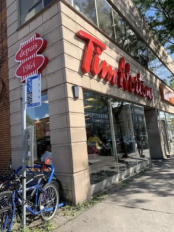 Tim Hortons storefront and interior at 410 Rue Jean-talon Ouest, Montreal, QC