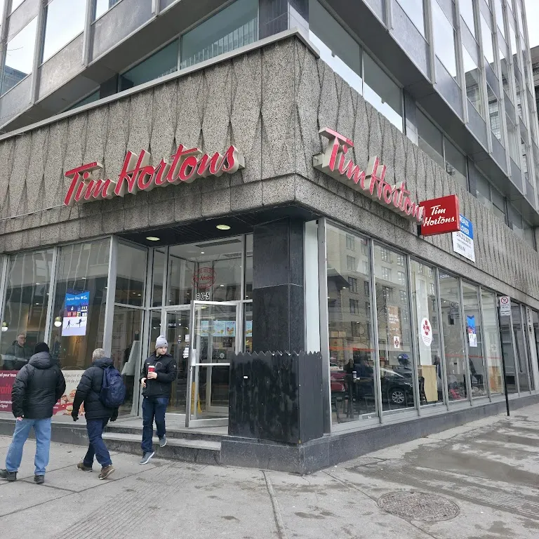 Tim Hortons storefront and interior at 605 Boul. Rene-levesque O, Montreal , QC