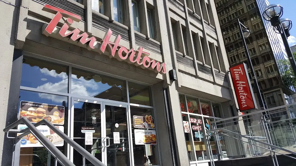 Tim Hortons storefront and interior at 666, Sherbooke Ouest, Montreal, QC