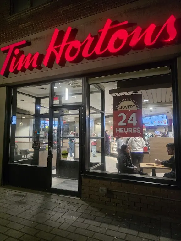 Tim Hortons storefront and interior at 1550, Boul. De Maisonneuve, Montreal, QC