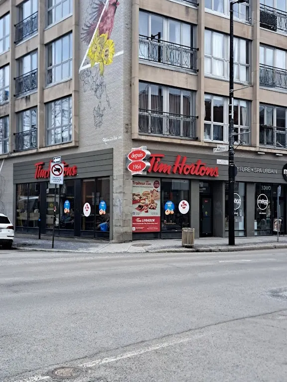 Tim Hortons storefront and interior at 2980 Rue Masson, Montreal, QC