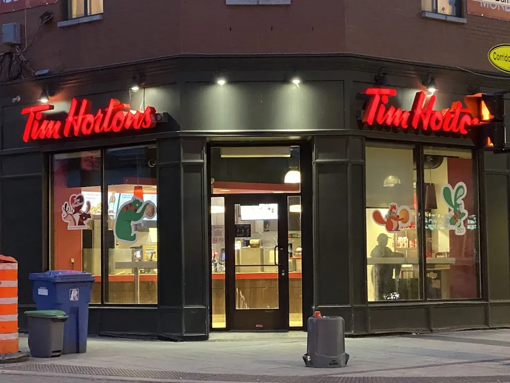 Tim Hortons storefront and interior at 3600 Rue Notre-dame Ouest, Montreal, QC