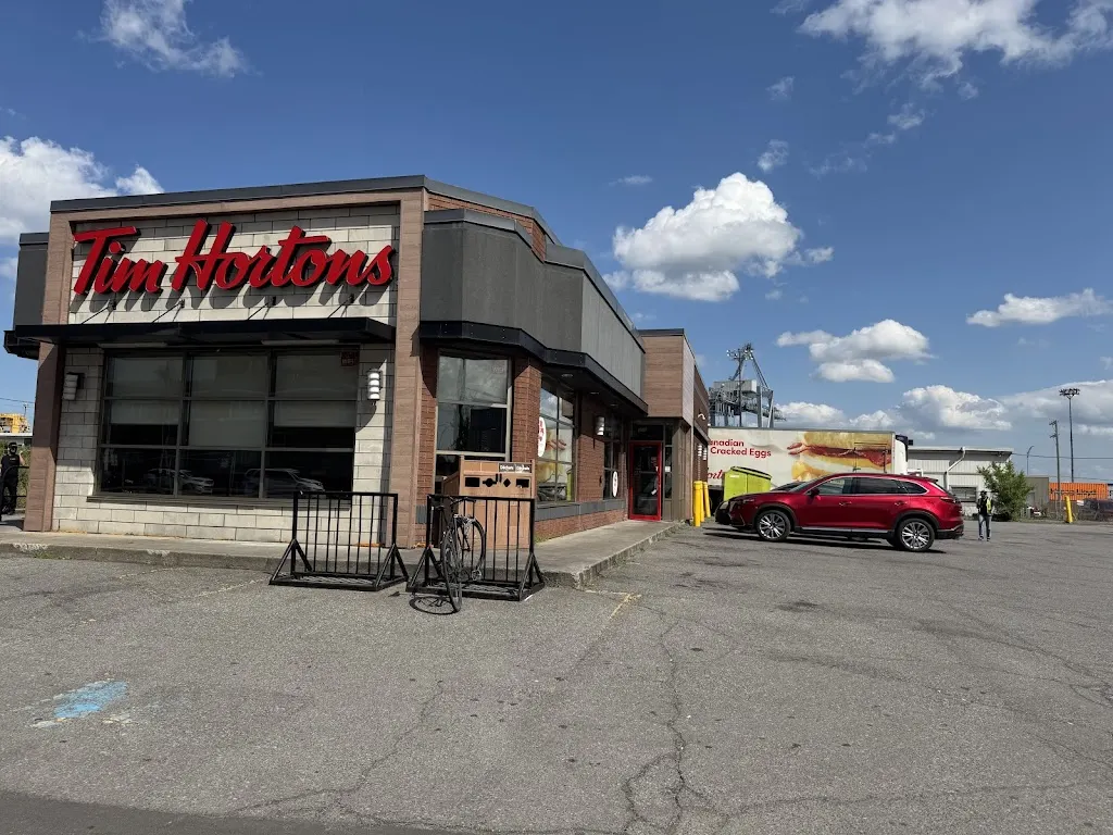 Tim Hortons storefront and interior at 5778 Rue Notre-dame Est, Montreal, QC