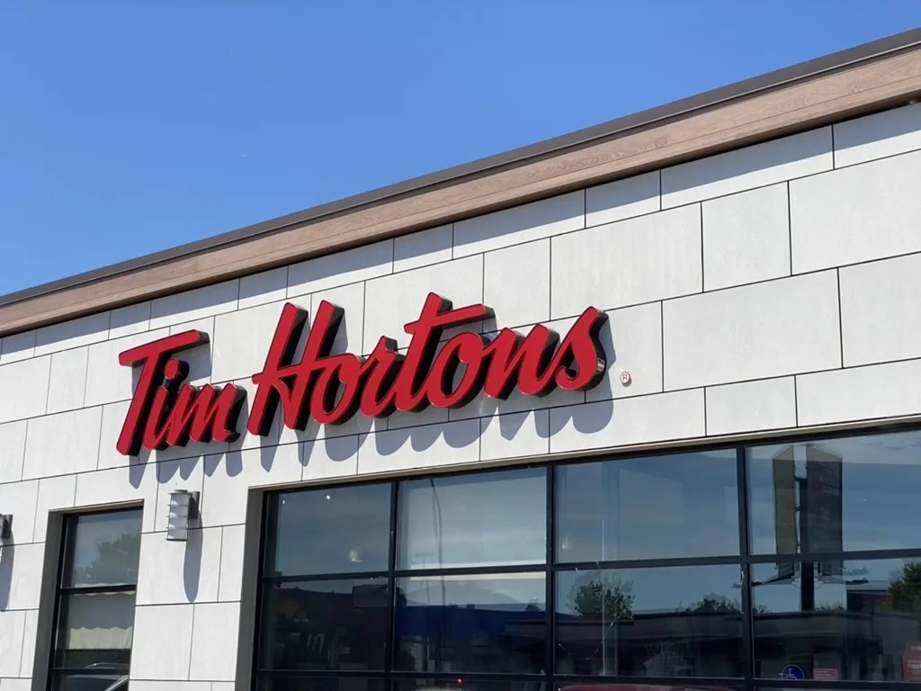 Tim Hortons storefront and interior at 6495 Rue St Jacques, Montreal, QC