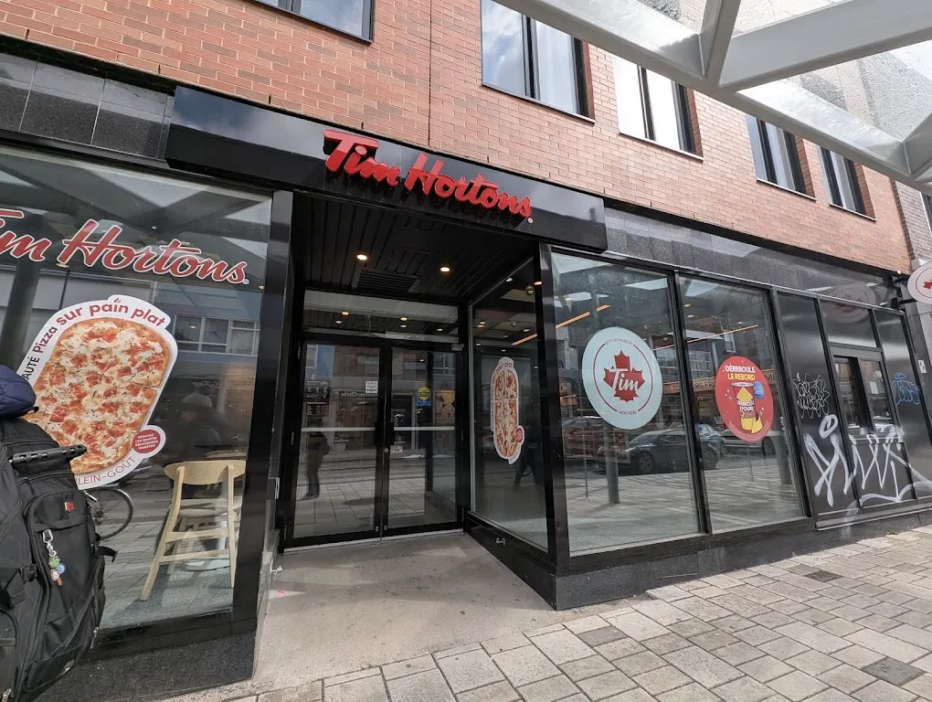 Tim Hortons storefront and interior at 6775 Rue St-hubert, Montreal, QC
