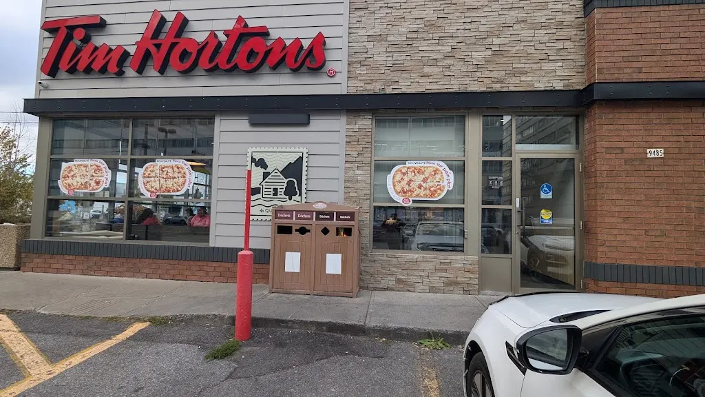 Tim Hortons storefront and interior at 9485 Boul St Laurent, Montreal, QC