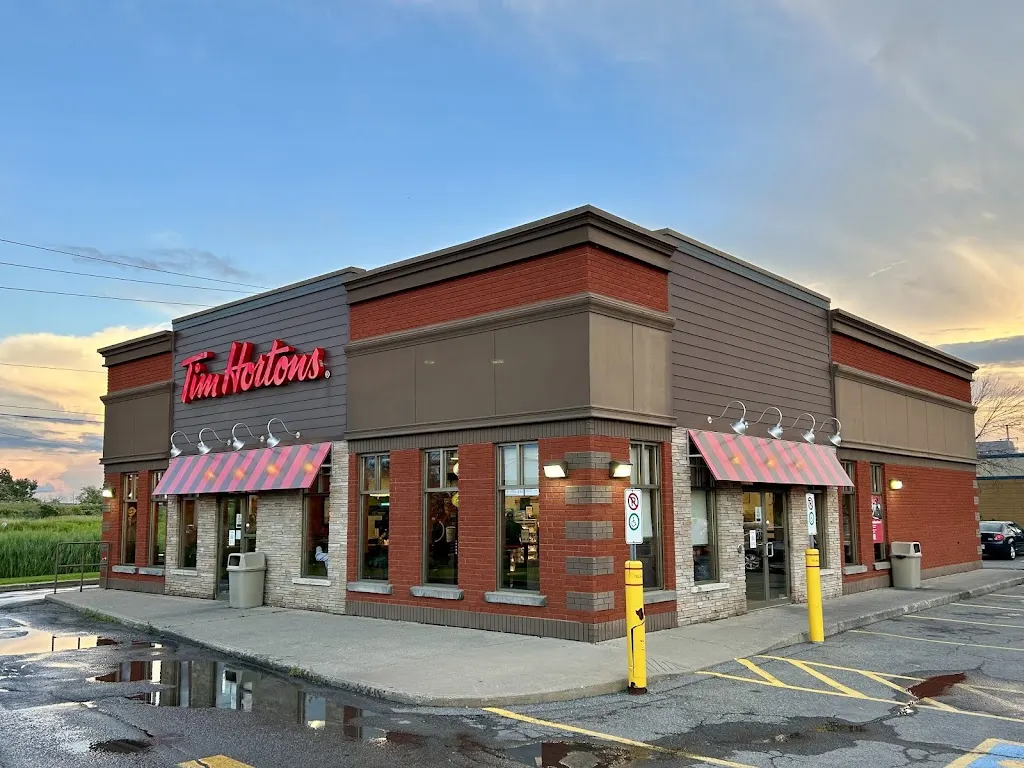 Tim Hortons storefront and interior at 99 Route 201, Rigaud, QC
