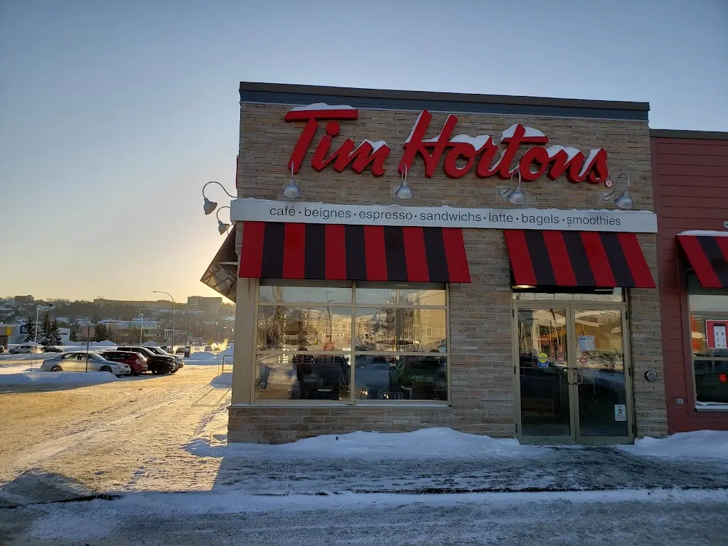 Tim Hortons storefront and interior at 235, Rue De L'hotel-de-ville, Riviere-du-loup, QC