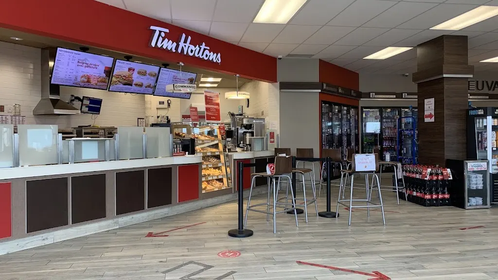 Tim Hortons storefront and interior at 221 Rue St-jacques, Saint-jacques, QC