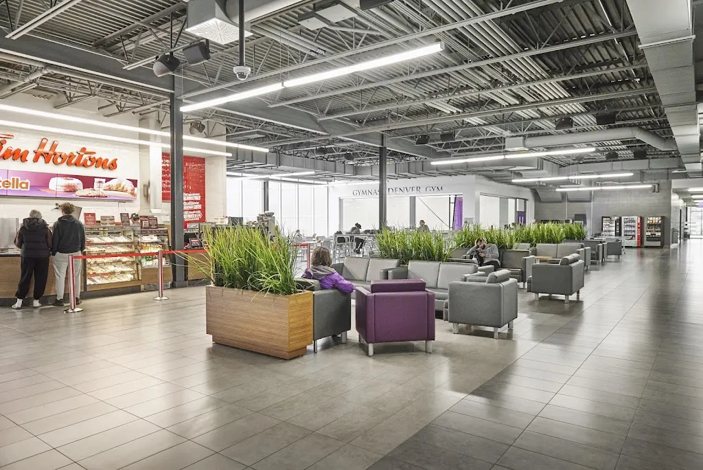 Tim Hortons storefront and interior at 2600 College Bishop's University, Sherbrooke, QC