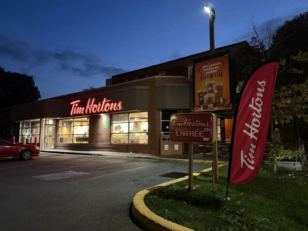 Tim Hortons storefront and interior at 30, Rue De L'eglise, Verdun, QC