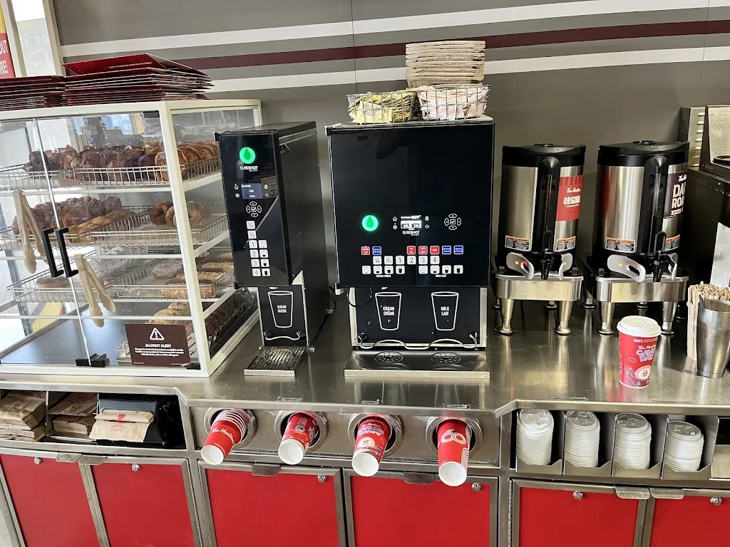 Tim Hortons storefront and interior at 1491 Pedersen Ave, Buffalo Narrows, SK