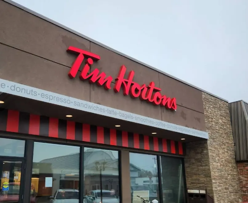 Tim Hortons storefront and interior at 430 Main St, Esterhazy, SK