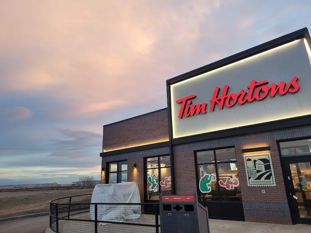 Tim Hortons storefront and interior at 110 Highway 21 N, Maple Creek, SK