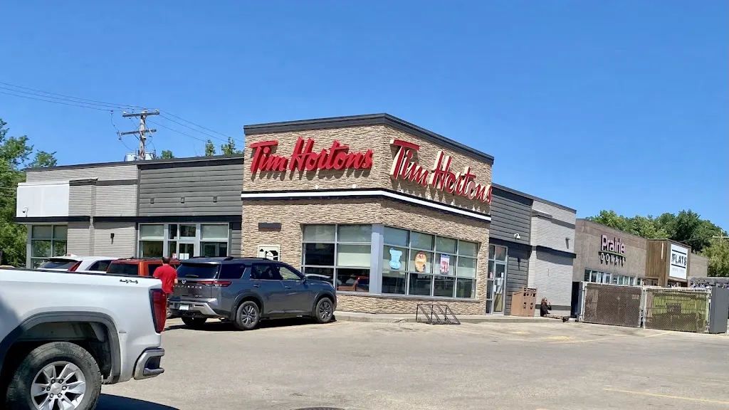 Tim Hortons storefront and interior at 908 Main St North, Moose Jaw, SK