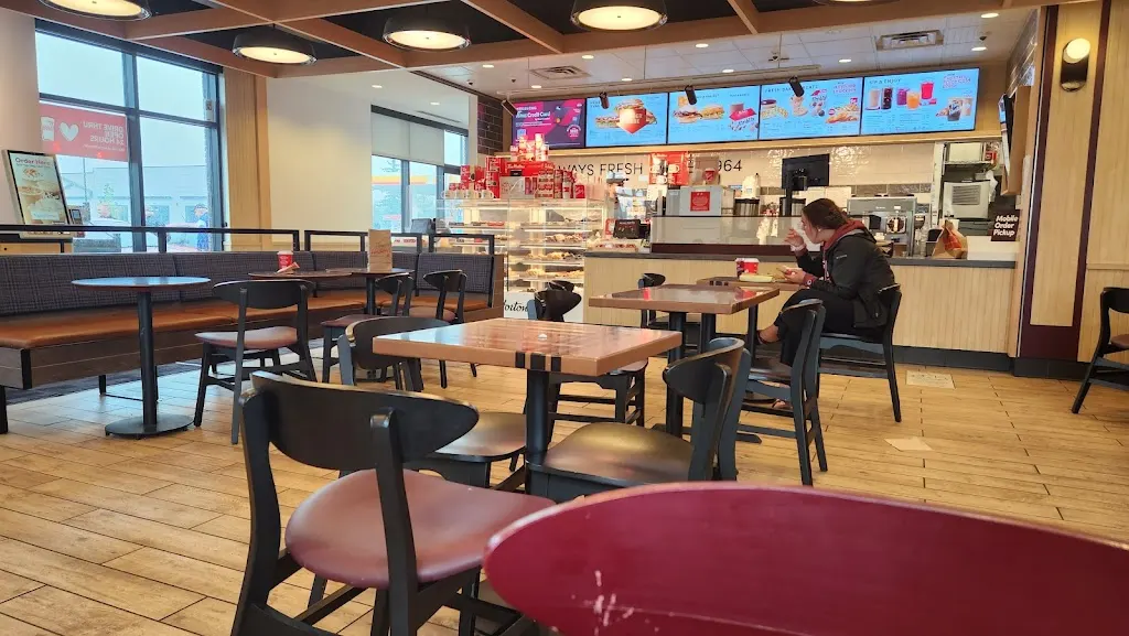 Tim Hortons storefront and interior at 275 Albert St N, Regina, SK