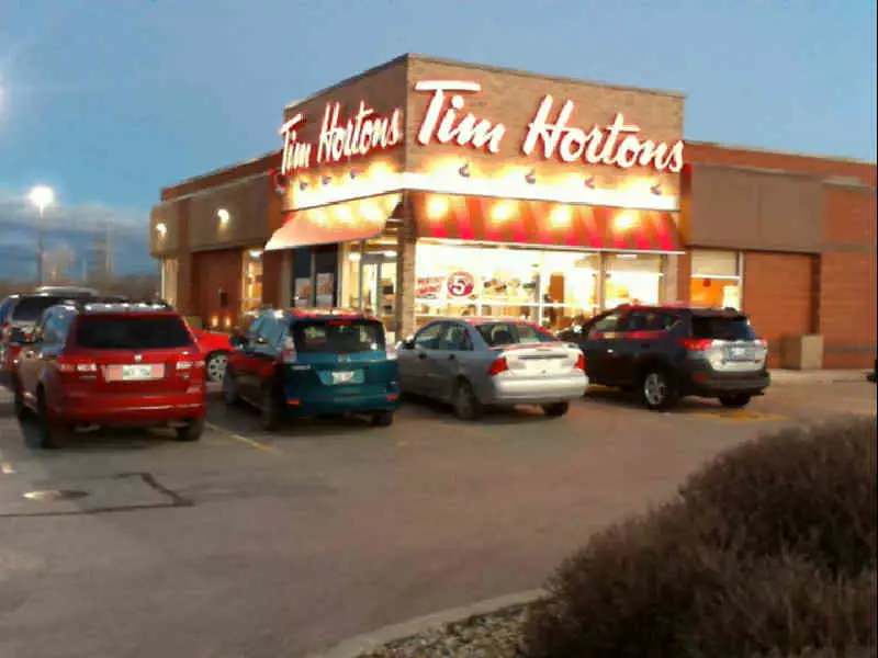 Tim Hortons storefront and interior at 860 Winnipeg St, Regina, SK