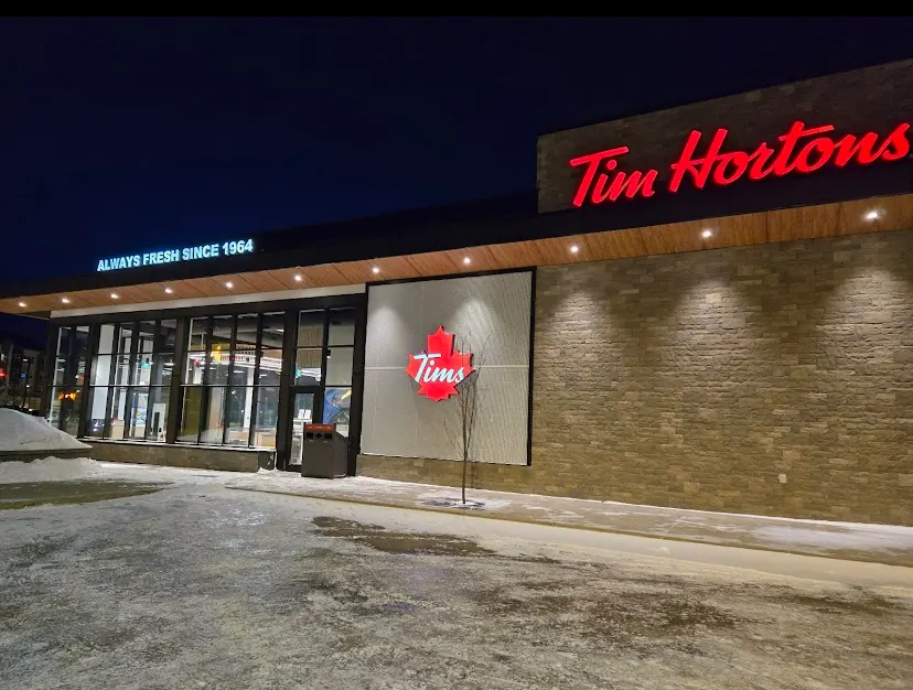 Tim Hortons storefront and interior at 3810 Chuka Blvd., Regina, SK