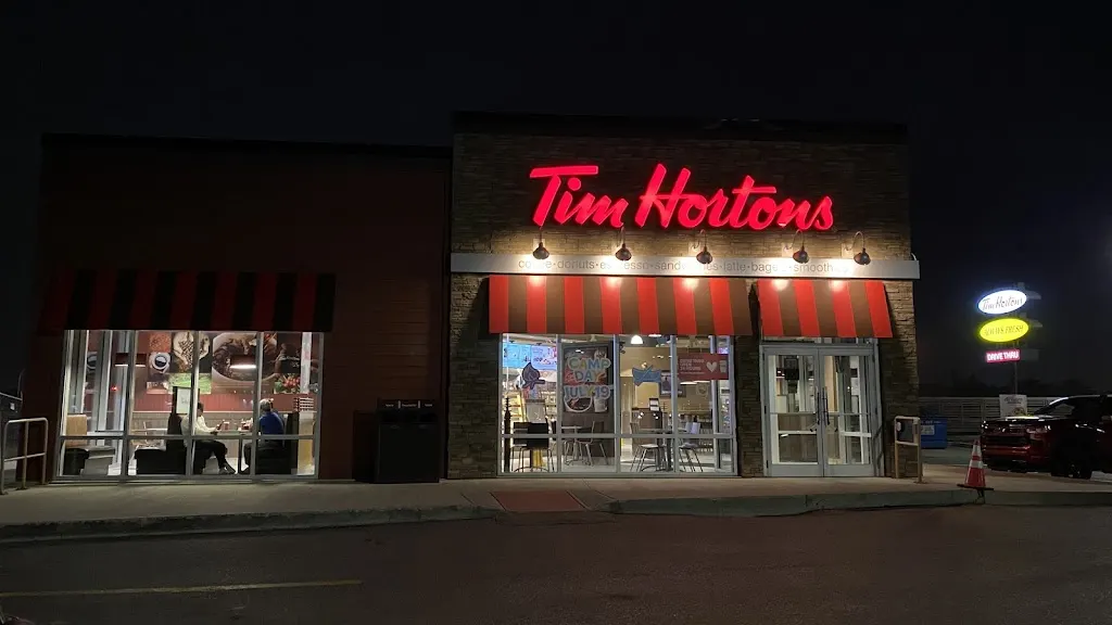 Tim Hortons storefront and interior at 4533 Parliament Ave, Regina, SK