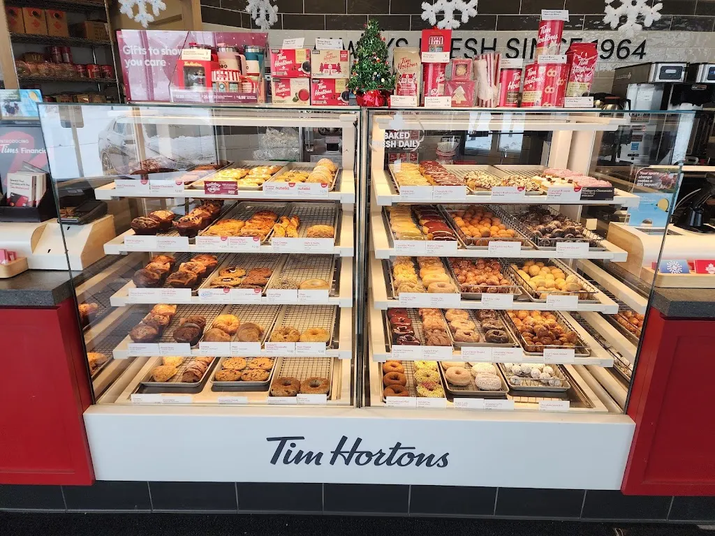Tim Hortons storefront and interior at 4845 Harbour Landing Dr, Regina, SK