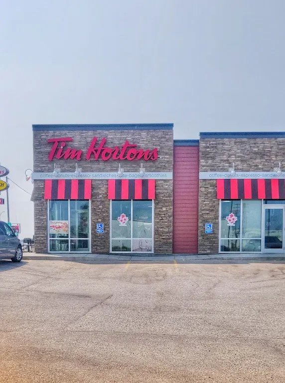 Tim Hortons storefront and interior at 211 Railway Ave, Rosetown, SK