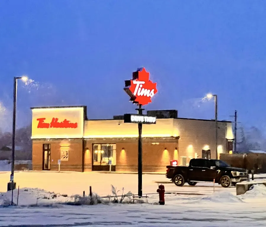 Tim Hortons storefront and interior at 120 6th Street East, Rosthern, SK