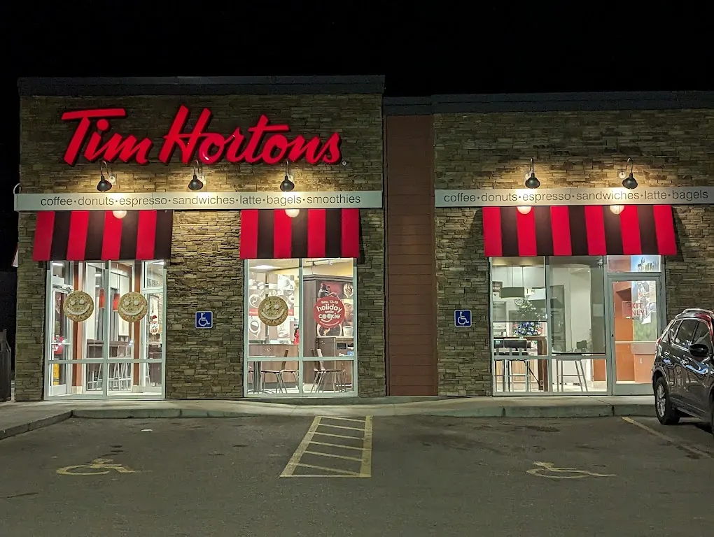Tim Hortons storefront and interior at 11th Street And Dawes Ave, Saskatoon, SK