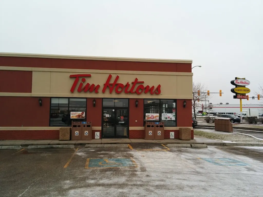 Tim Hortons storefront and interior at 229 Marquis Dr, Saskatoon, SK