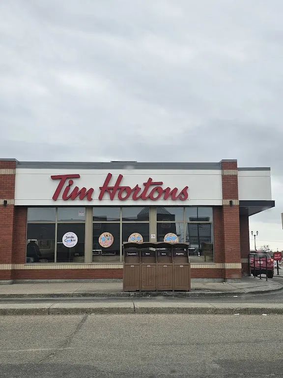 Tim Hortons storefront and interior at 160 Broadway St E, Yorkton, SK