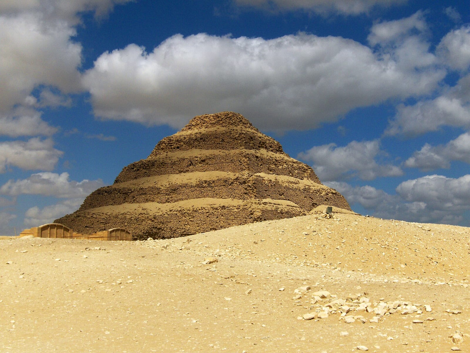 The step pyramid of Djoser at Saqqara, the first monumental stone building