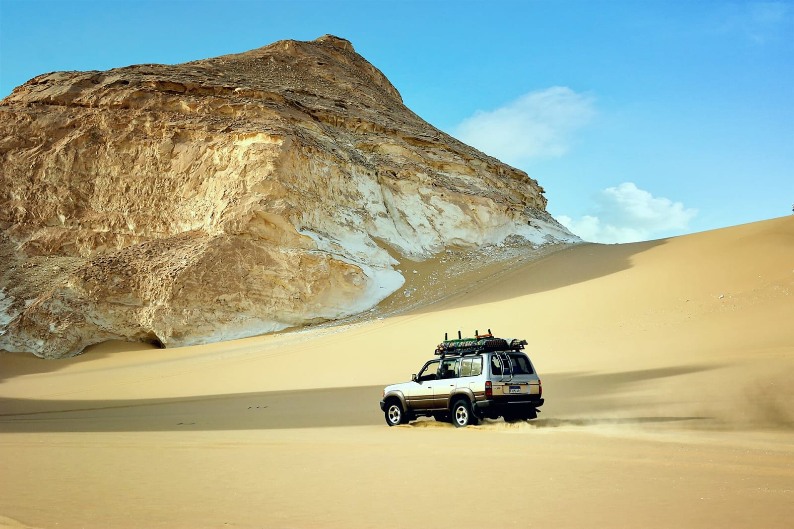 The chalk formations of the White Desert under a clear sky
